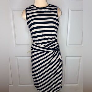Rachel Roy Striped Sleeveless Midi Dress Black Cream Size Large, Modern, Chic